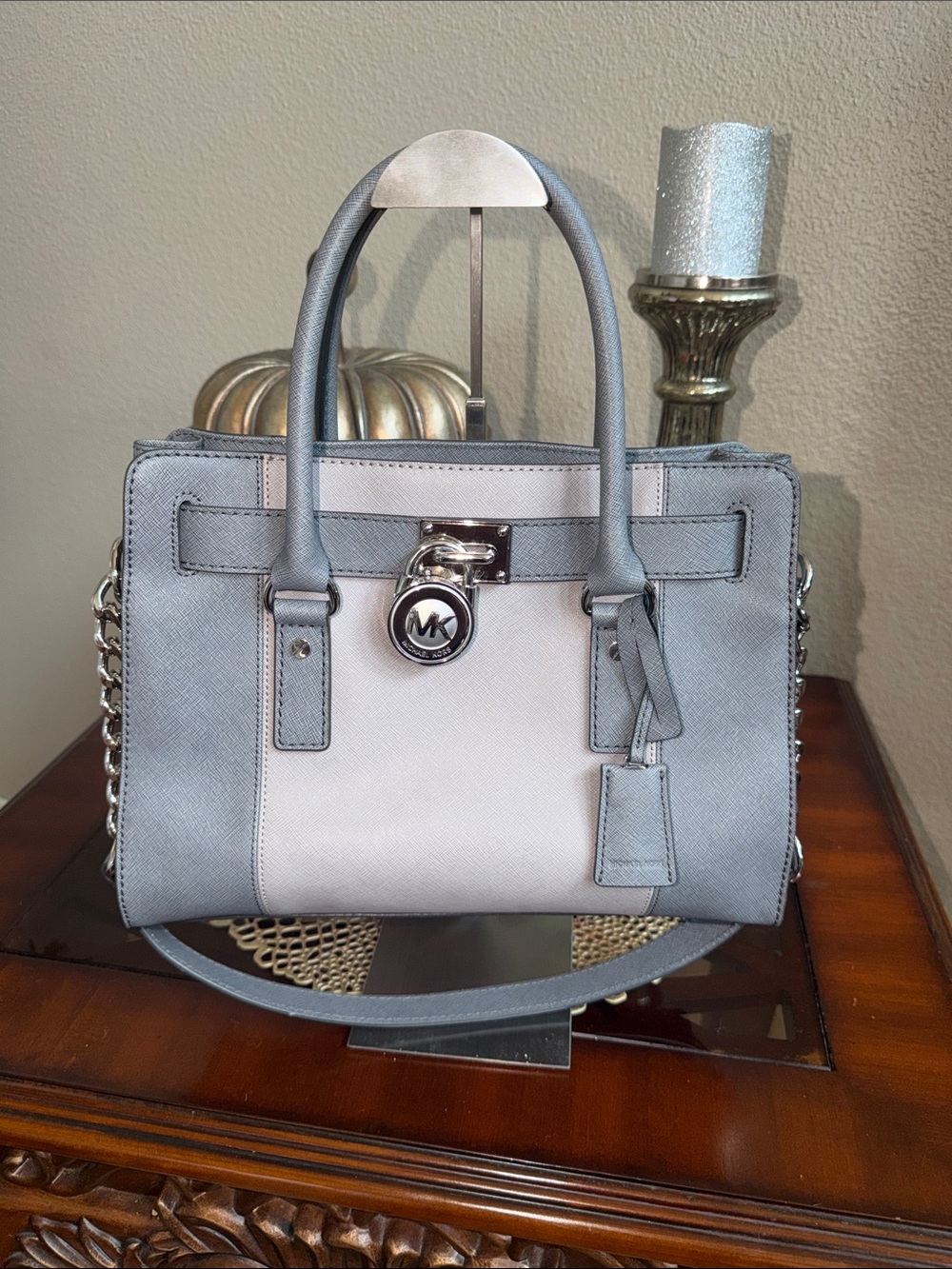 Michael Kors Two-Tone dark  Gray and light grey Saffiano Satchel